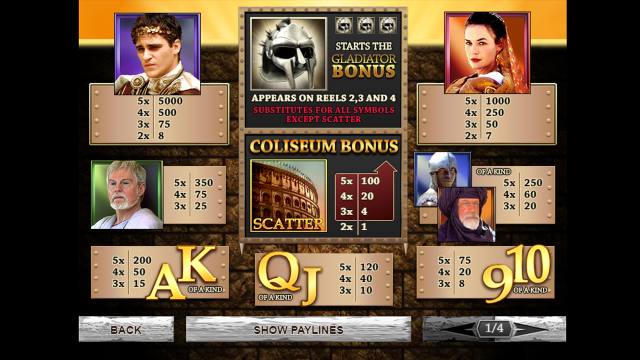 Игровой интерфейс Gladiator Jackpot 2