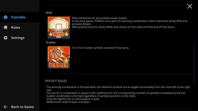 Характеристики слота Basketball 8